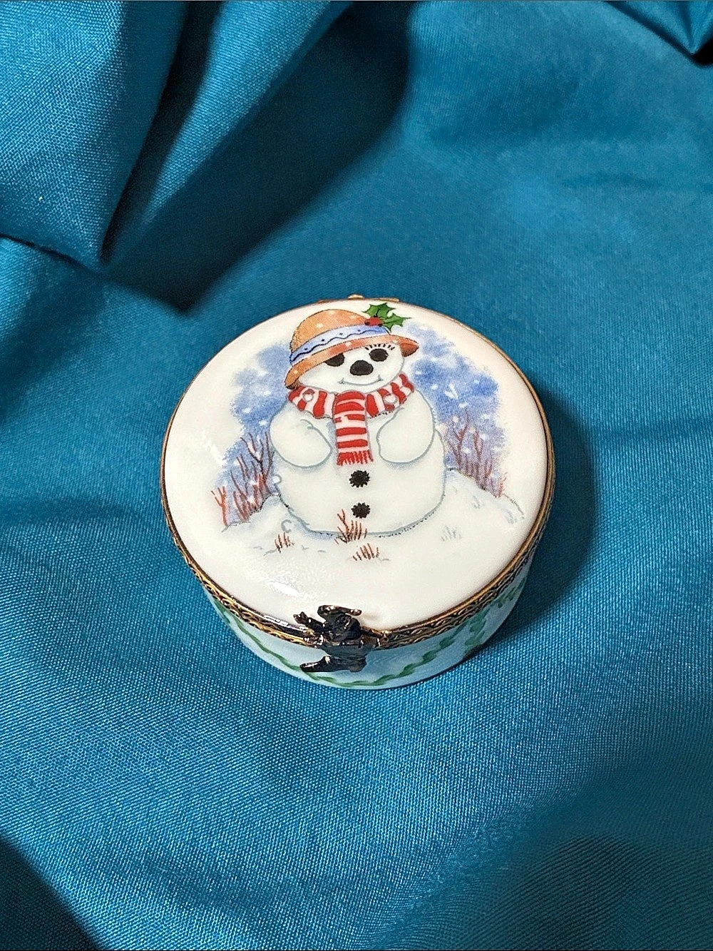 Rochard Limoges Snowman trinket box Holiday Decor France